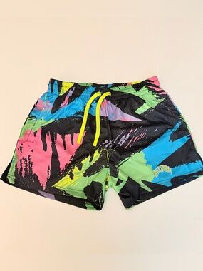 Kill Crew 80’s Neon Paint-Splash Shorts (mid- thigh) - Large
